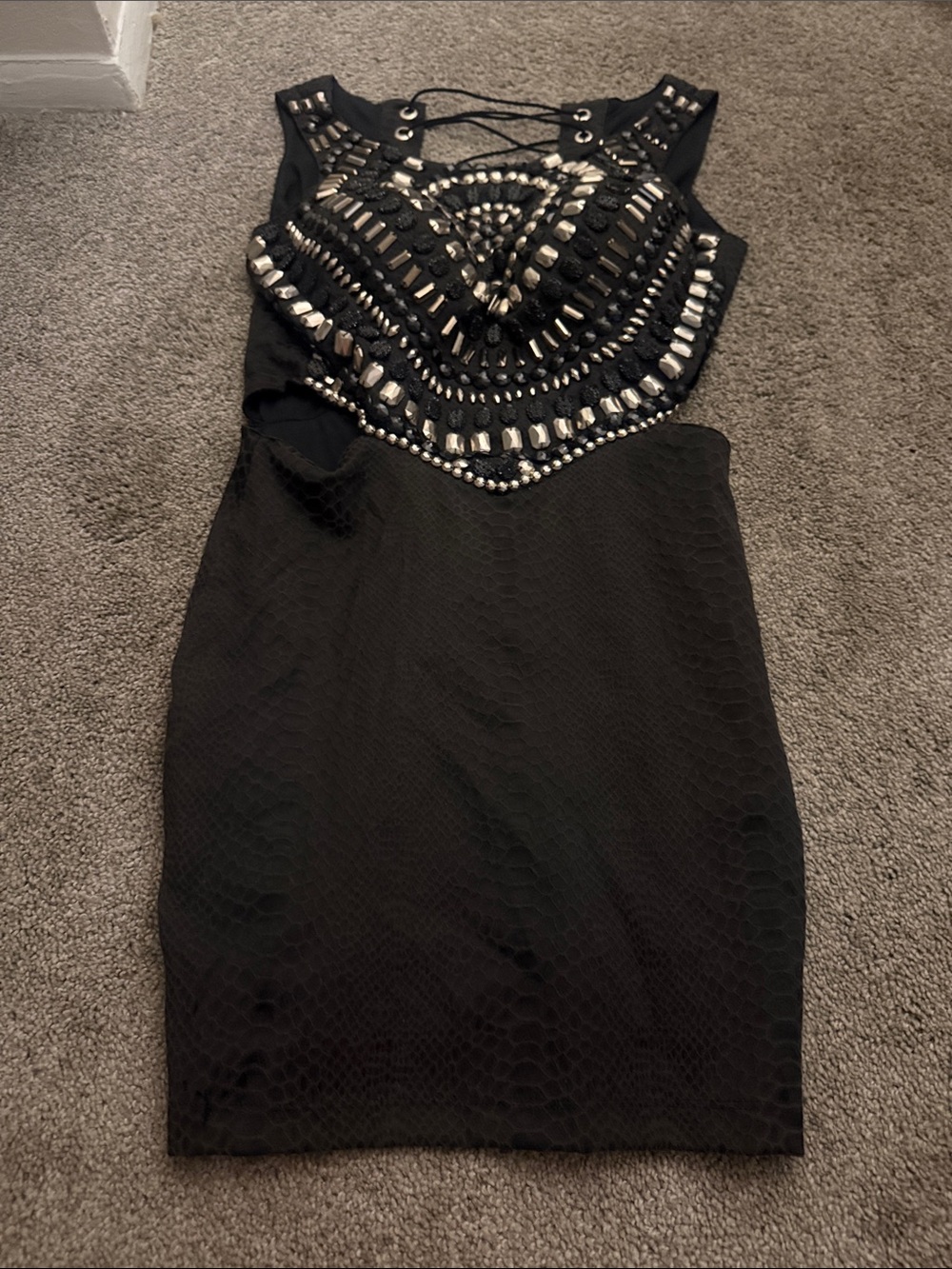 Beaded Black Sleeveless Bodycon Dress